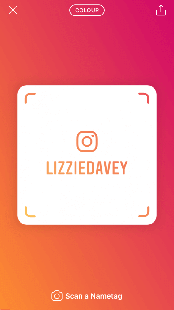 Instagram Nametag displaying the username lizziedavey centered on a white background, with a clean and minimal design.