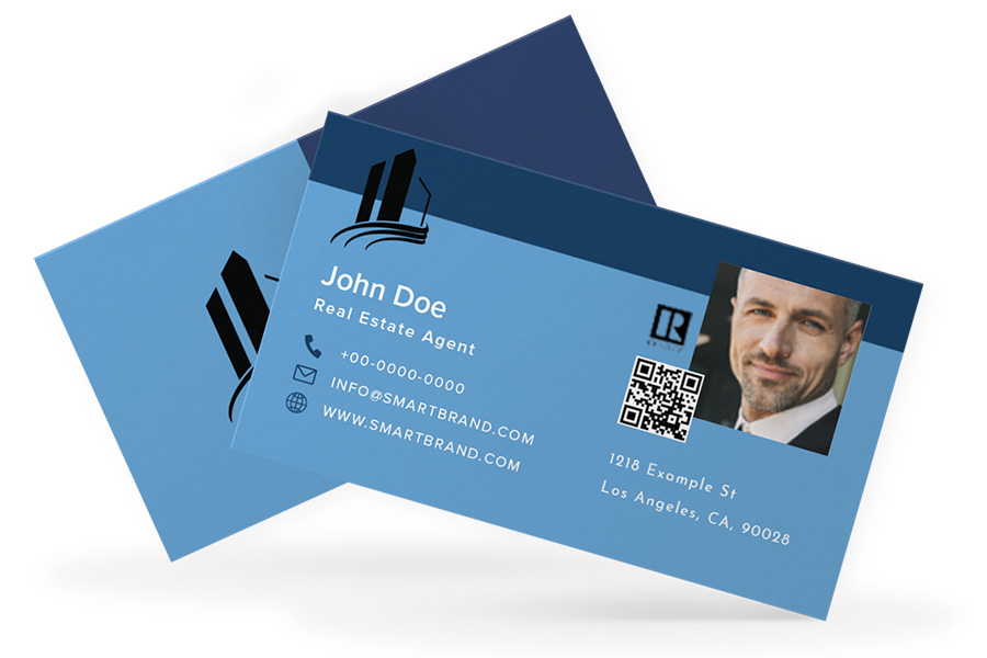 Realtor business card with QR Code Realtor business card in blue with headshot and QR Code
