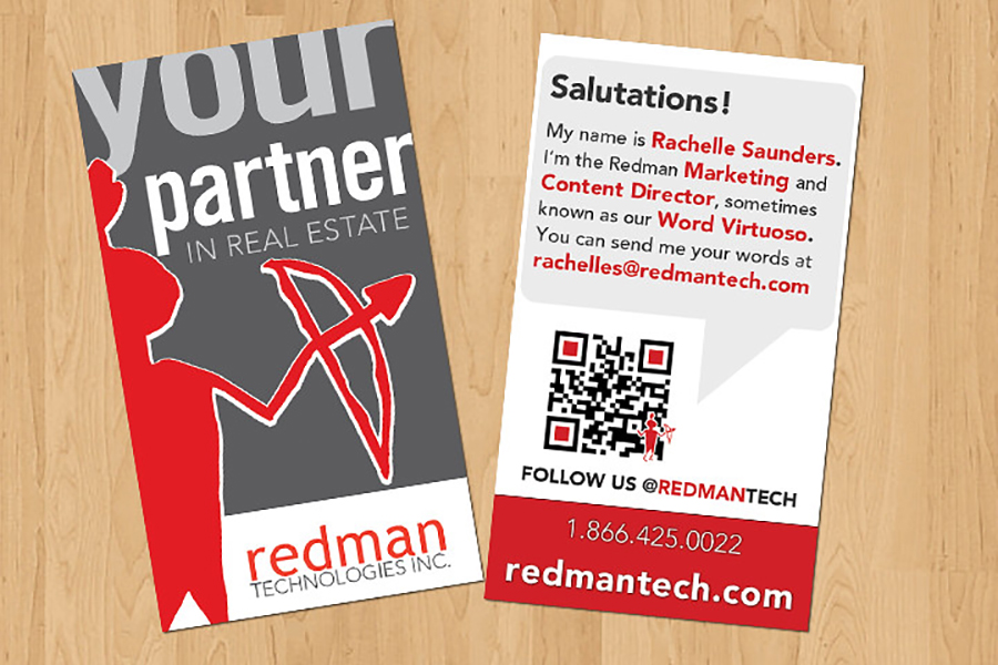 Vertical business card custom QR Code with logo Vertical business card in red and grey custom QR code with logo