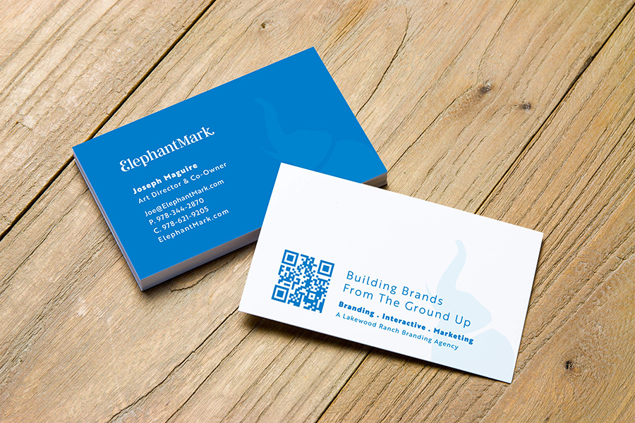 Blue and white business card with QR Code Blue and white business card with QR Code