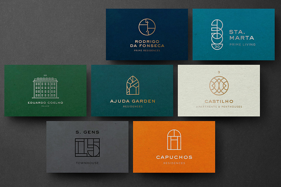 Collection of business cards Collection of business cards for various investment properties under one brand