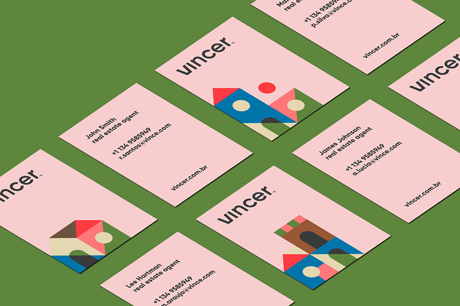 Architectural shapes on business card Geometric grid based architectural logos on vertical card