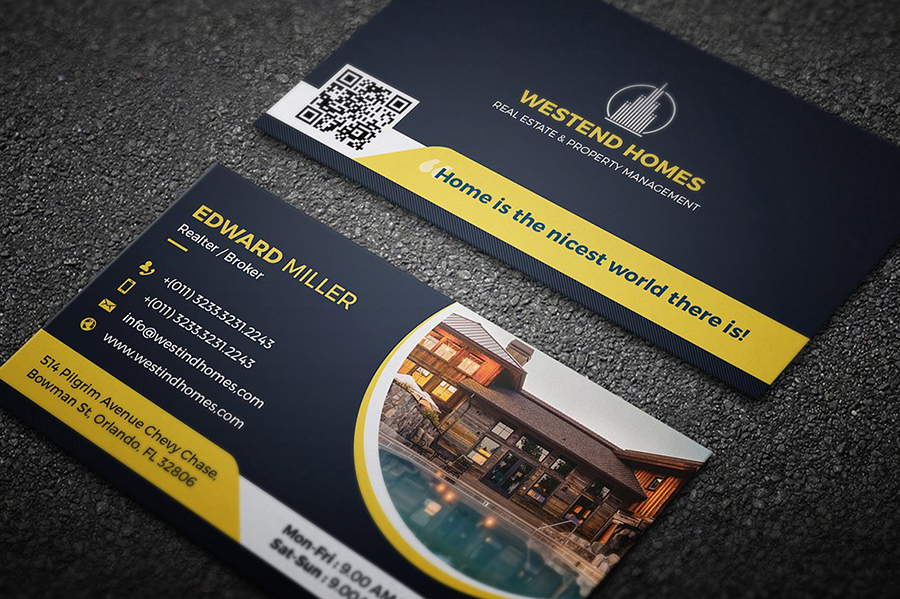 Real estate business card photos and QR Codes Real estate business card with property photos and QR Codes
