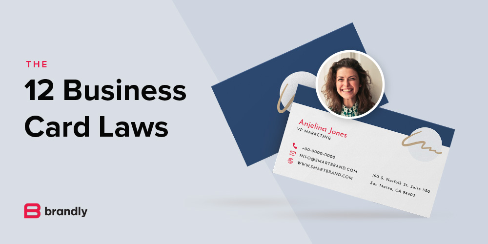 Business card design example with text 'The 12 Business Card Laws' by Brandly